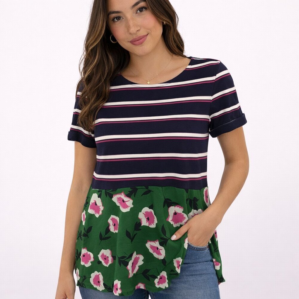 Anthropologie Sonja Mixed Print Top XS Stripe Floral Boho Blouse
